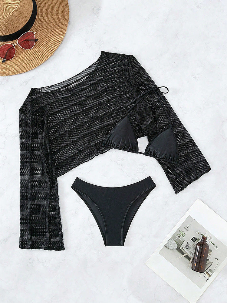 Casual 3pcs Black Bikini Swimsuits-Swimwear-Black-XS-Free Shipping Leatheretro