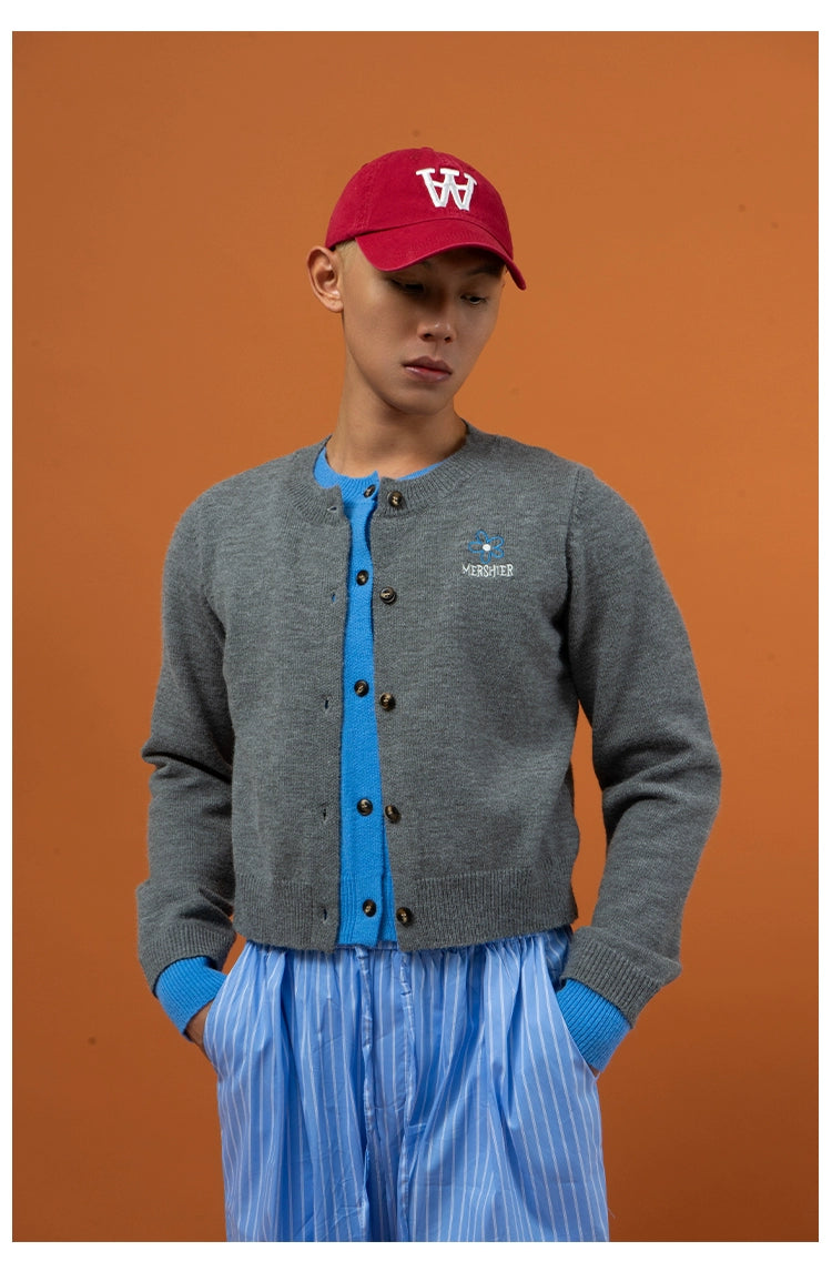 CLP Men's Two-Tone Layered Knit Cardigan Sweater-Cardigan Tops-Gray-S-Free Shipping Leatheretro