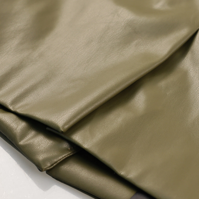 Fashionable Green V-Neck Slim-Fit Faux Leather Blazer-green-S-Free Shipping Leatheretro