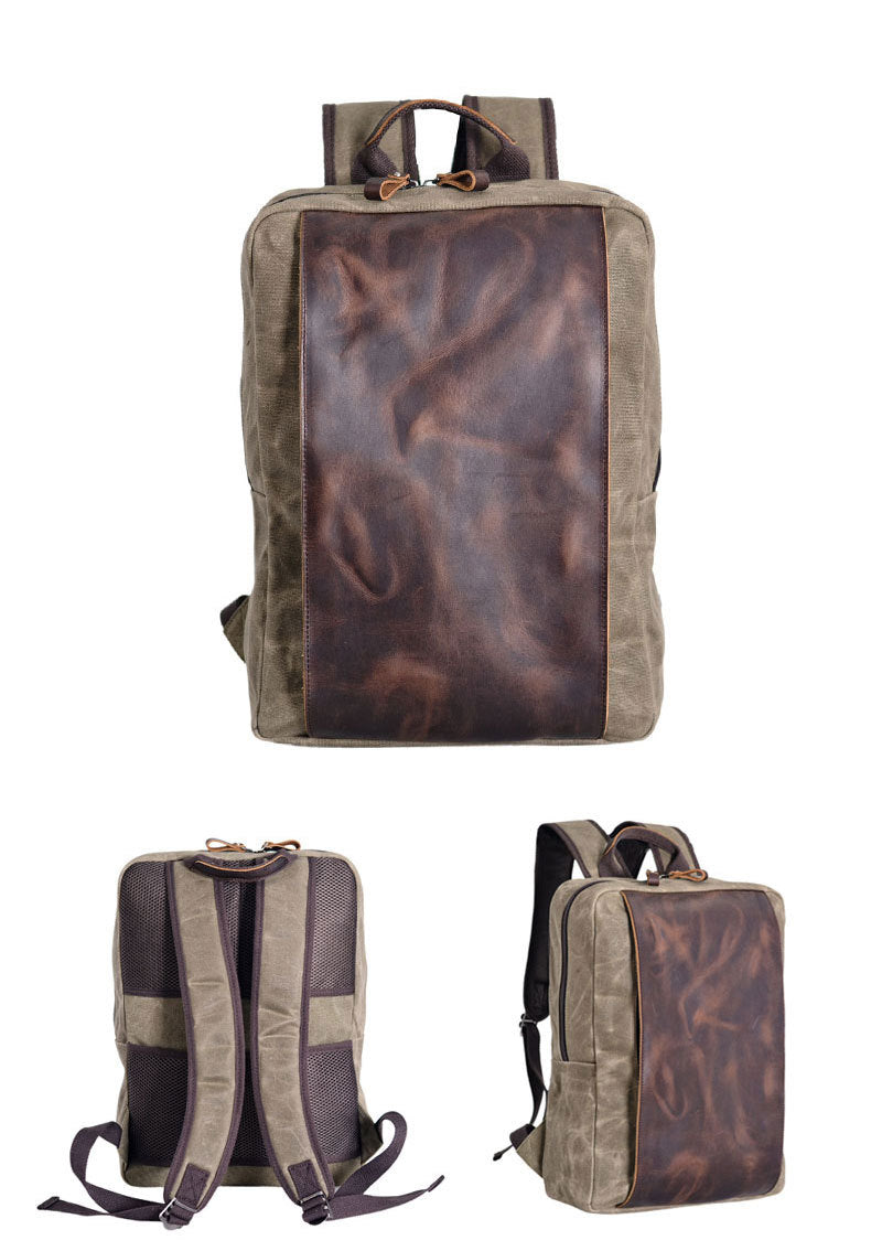 Waterproof Business Laptop Backpack Large Capacity Travel Hiking Backpack with Canvas & Genuine Leather-Backpack-Black-Free Shipping Leatheretro