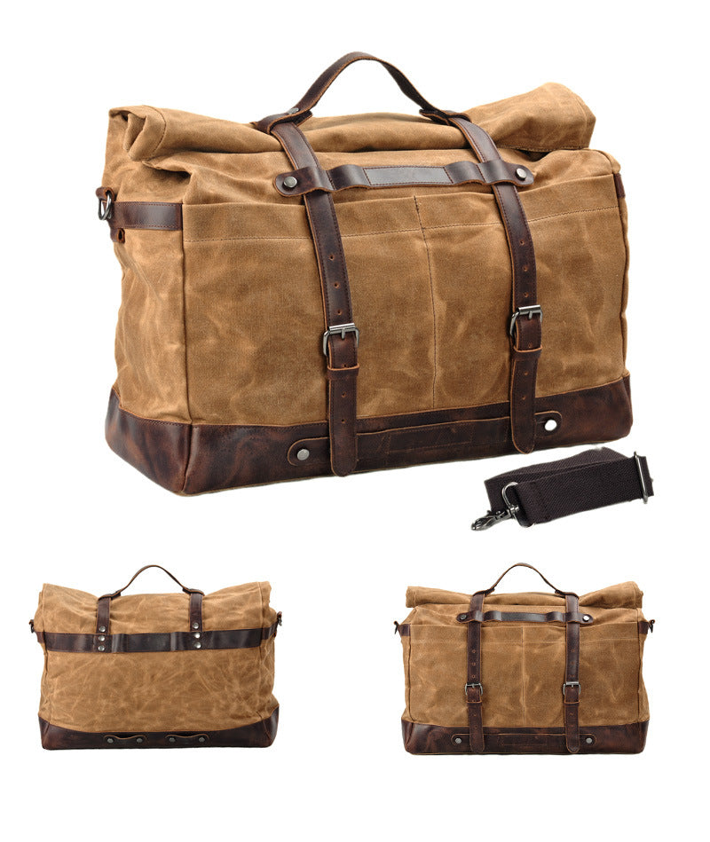 Large Capacity Vintage Waxed Canvas Travel Tote Bag-khaki-Free Shipping Leatheretro