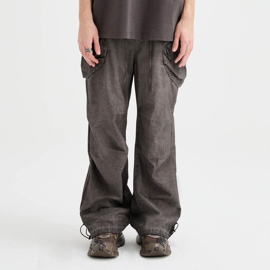 ORGANIC EMOTION Multi-Pocket Crinkled Drawstring Cargo Pants-Pants-XS-Free Shipping Leatheretro