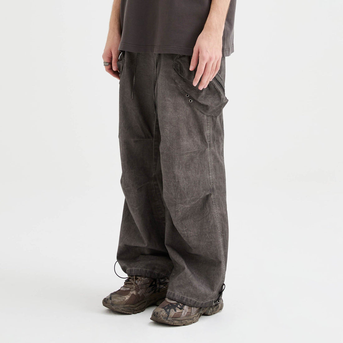 ORGANIC EMOTION Multi-Pocket Crinkled Drawstring Cargo Pants-Pants-XS-Free Shipping Leatheretro