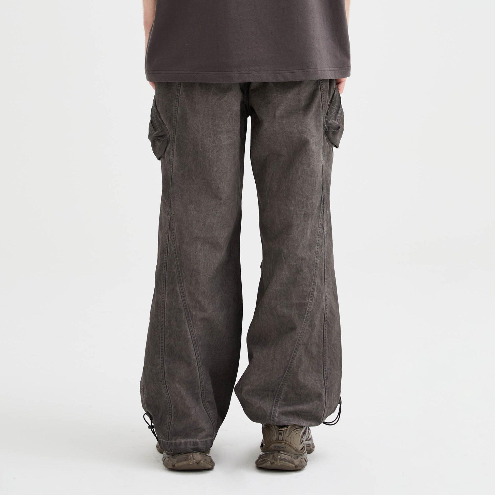 ORGANIC EMOTION Multi-Pocket Crinkled Drawstring Cargo Pants-Pants-XS-Free Shipping Leatheretro