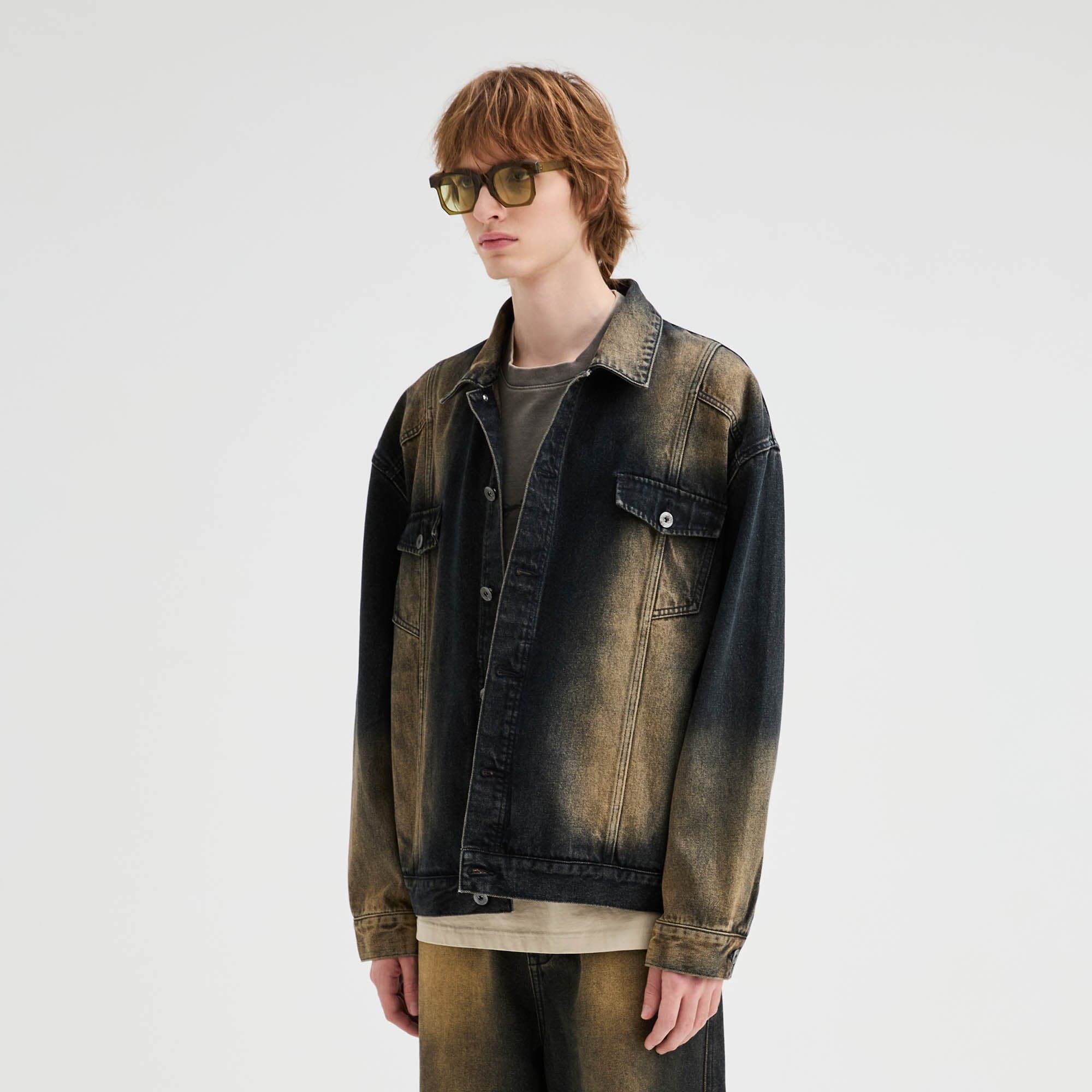 ORGANIC EMOTION Faded Spliced Pocket Denim Jacket-Jacket-XS-Free Shipping Leatheretro