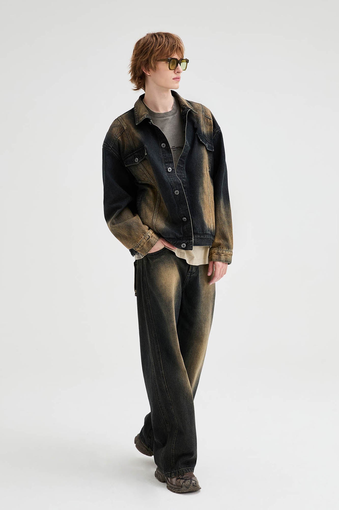 ORGANIC EMOTION Faded Spliced Pocket Denim Jacket-Jacket-XS-Free Shipping Leatheretro