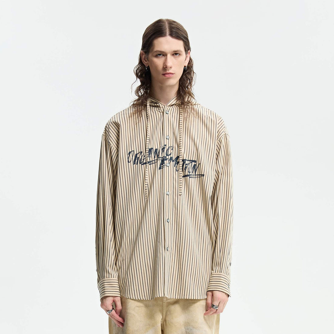 ORGANIC EMOTION Striped Drawstring Hooded Shirt-Shirt-XS-Free Shipping Leatheretro