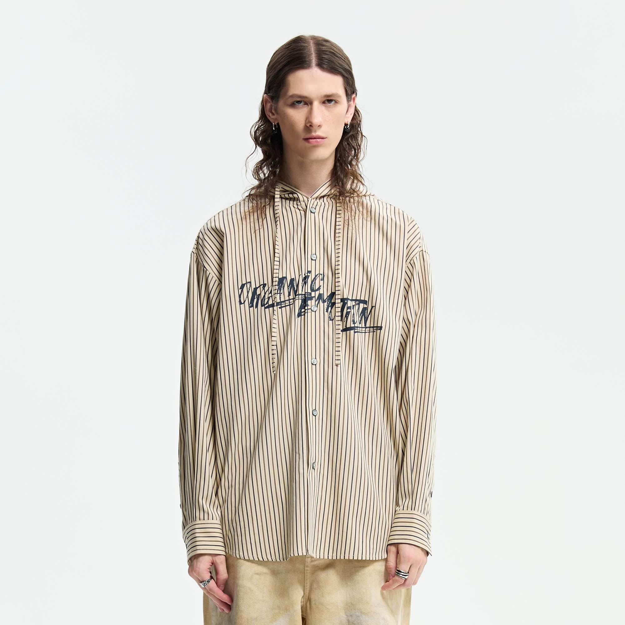ORGANIC EMOTION Striped Drawstring Hooded Shirt-Shirt-XS-Free Shipping Leatheretro