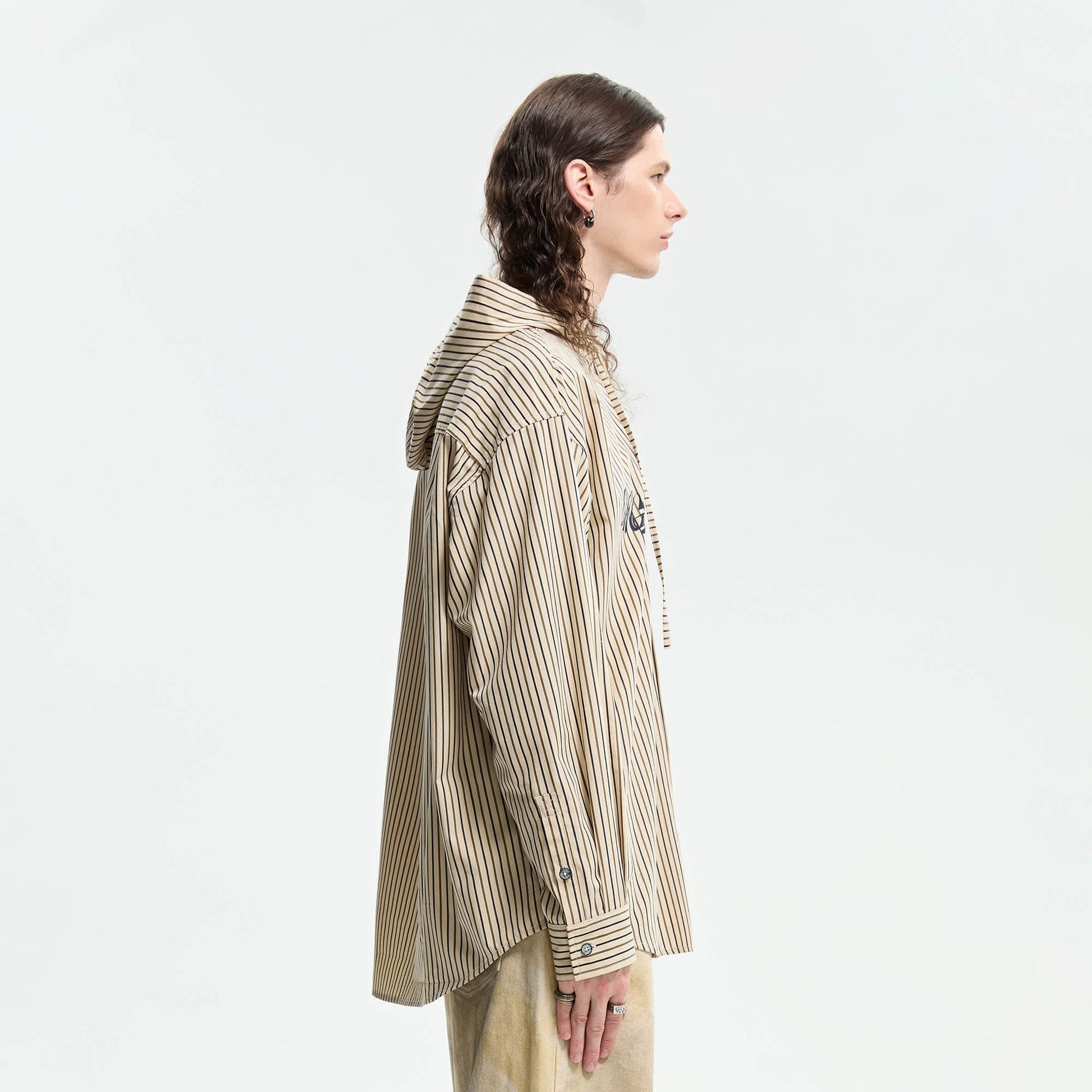 ORGANIC EMOTION Striped Drawstring Hooded Shirt-Shirt-XS-Free Shipping Leatheretro