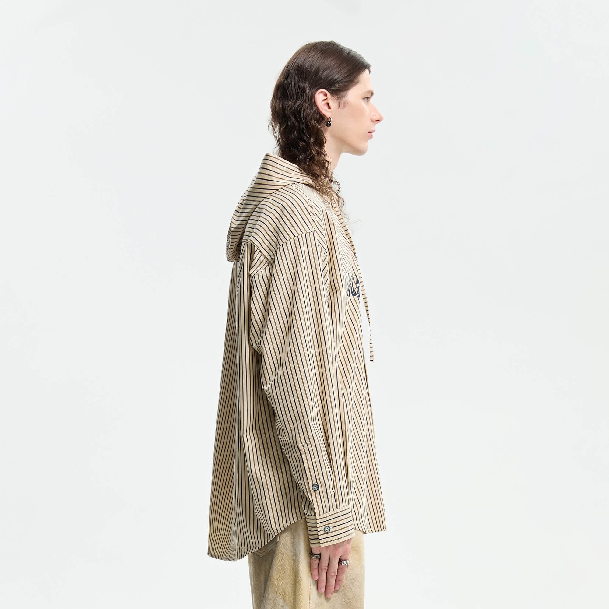 ORGANIC EMOTION Striped Drawstring Hooded Shirt-Shirt-XS-Free Shipping Leatheretro