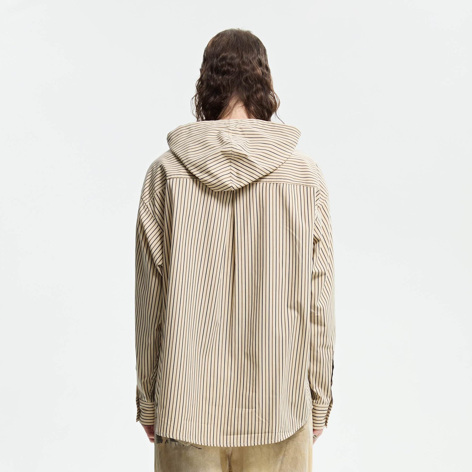 ORGANIC EMOTION Striped Drawstring Hooded Shirt-Shirt-XS-Free Shipping Leatheretro