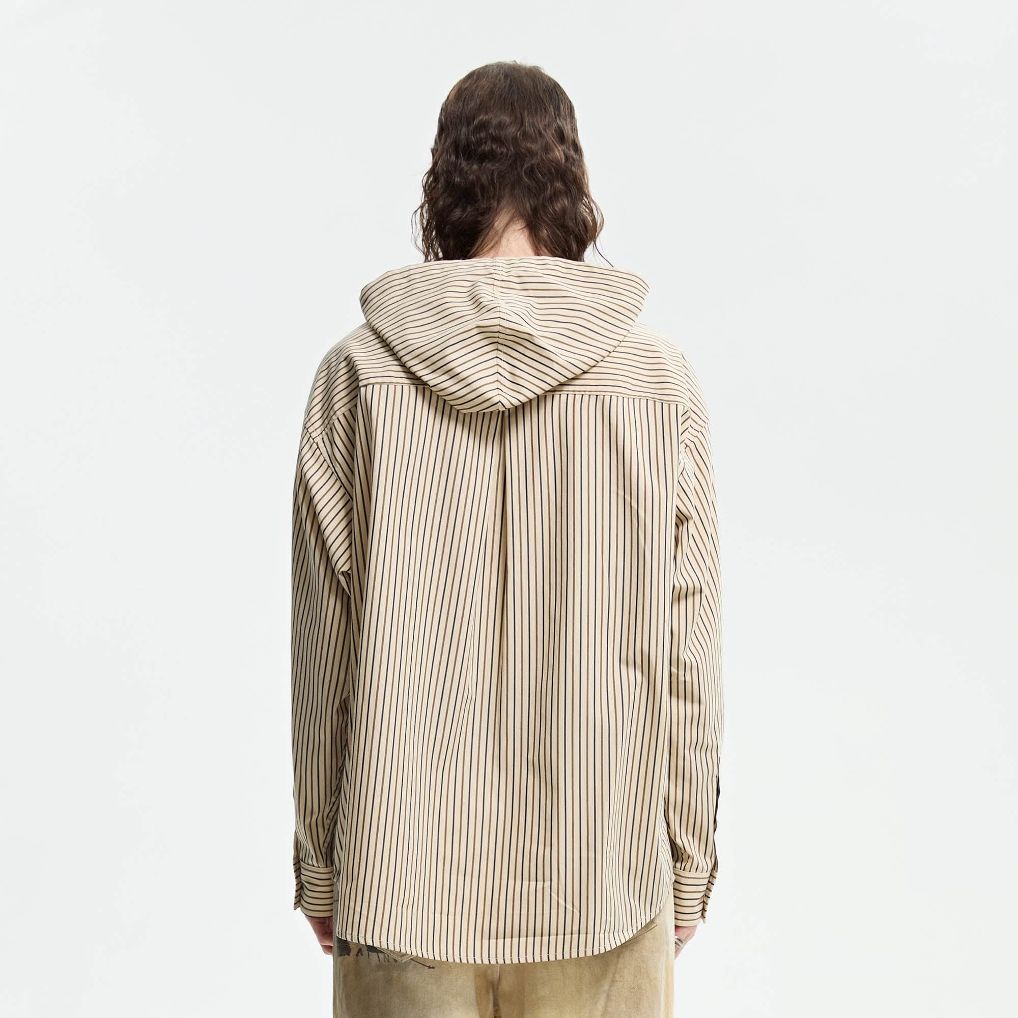 ORGANIC EMOTION Striped Drawstring Hooded Shirt-Shirt-XS-Free Shipping Leatheretro