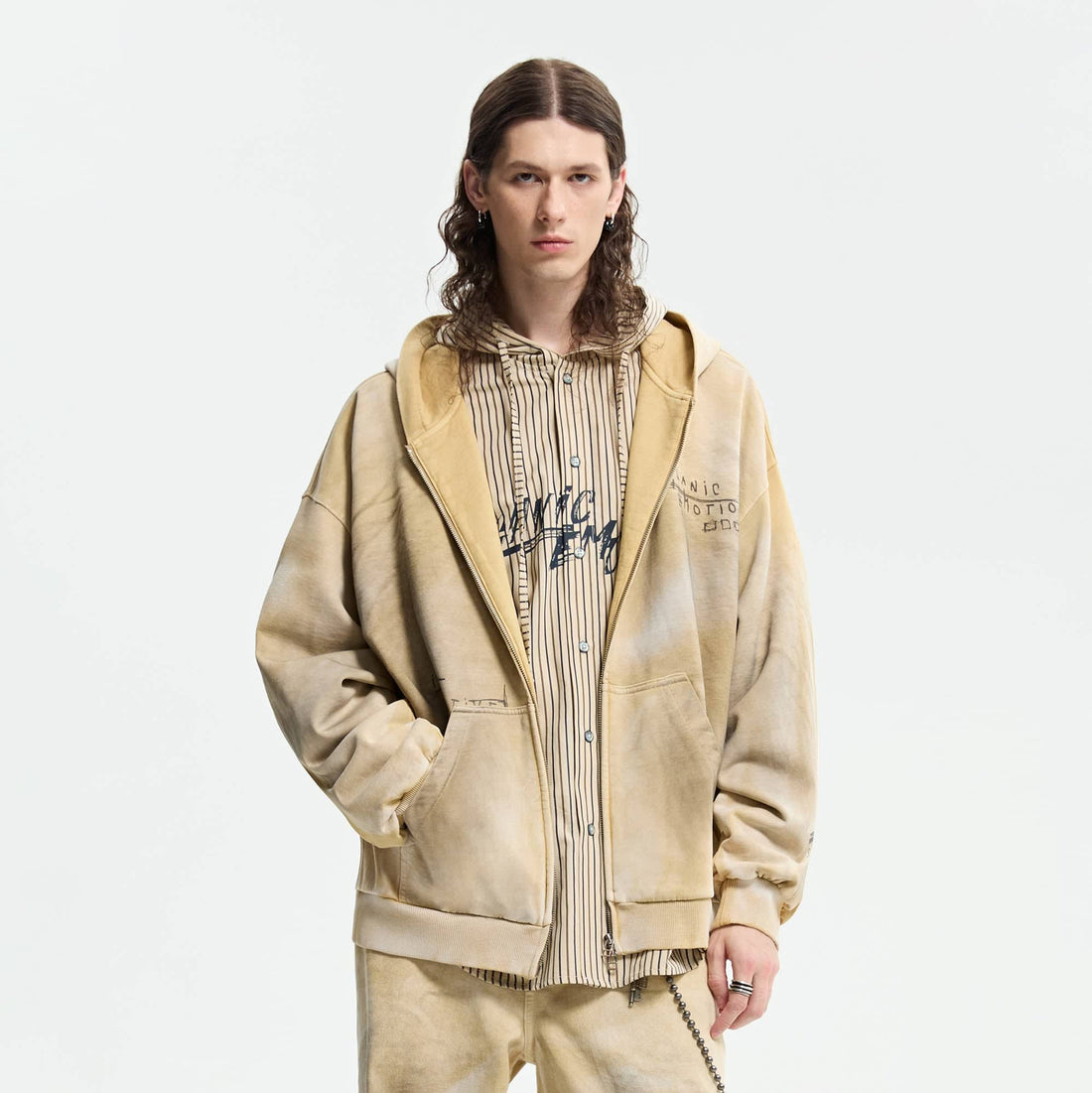 ORGANIC EMOTION Dirty Fit Graffiti Zip-Up Hoodie-Hoodie-XS-Yellow-Free Shipping Leatheretro