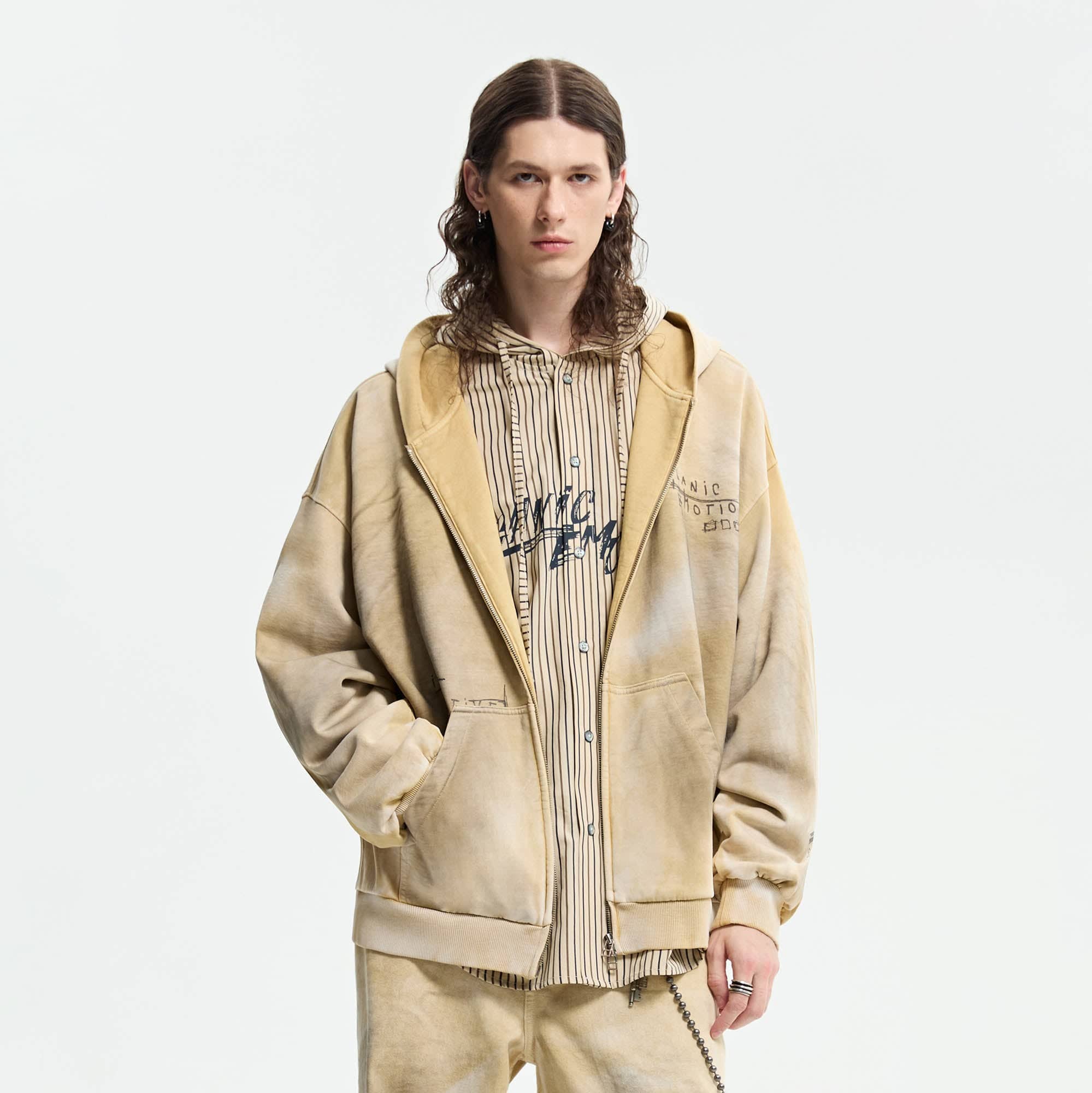 ORGANIC EMOTION Dirty Fit Graffiti Zip-Up Hoodie-Hoodie-XS-Yellow-Free Shipping Leatheretro