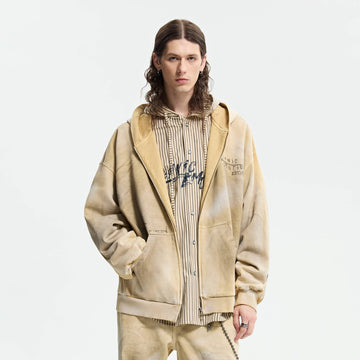 ORGANIC EMOTION Dirty Fit Graffiti Zip-Up Hoodie-Hoodie-XS-Yellow-Free Shipping Leatheretro