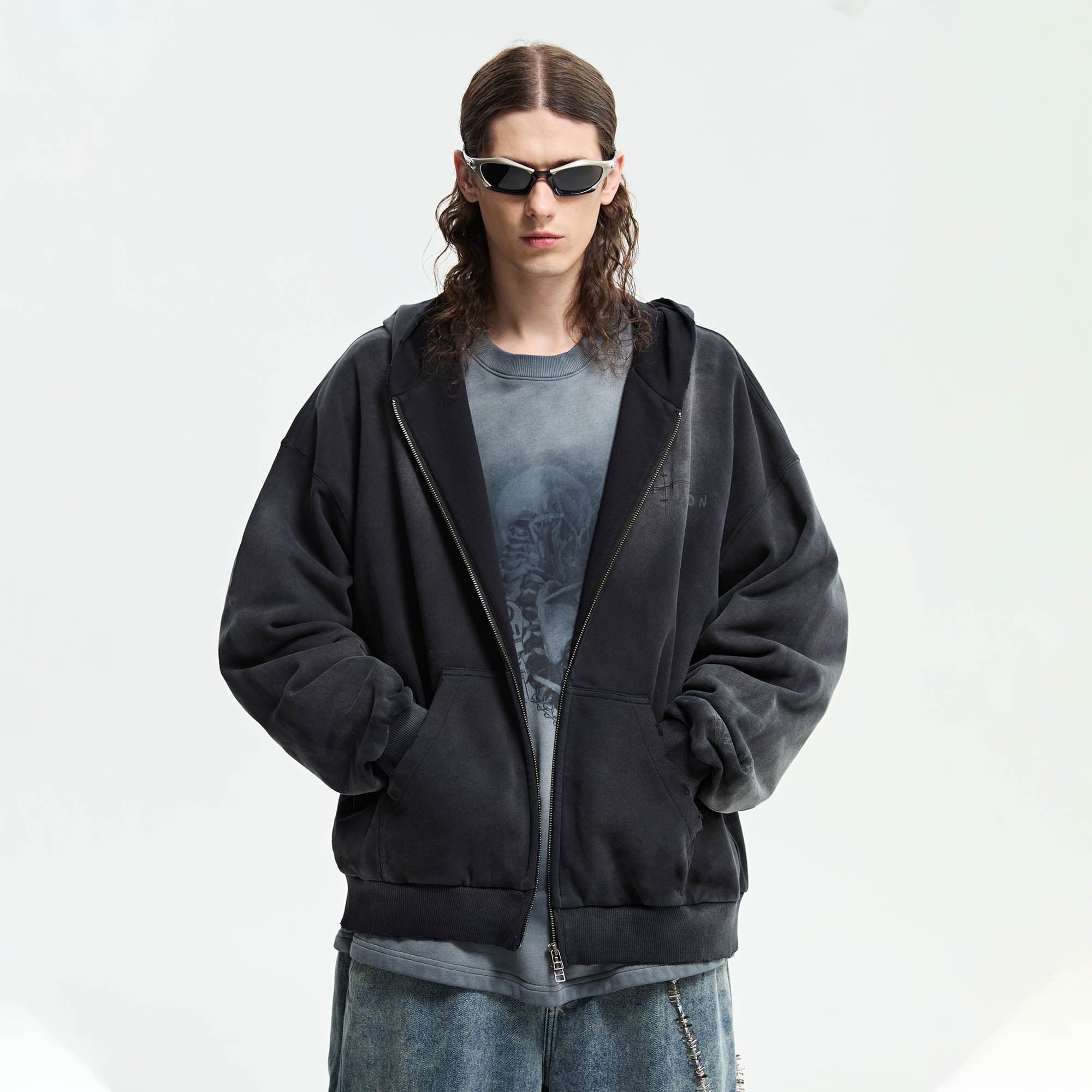 ORGANIC EMOTION Dirty Fit Graffiti Zip-Up Hoodie-Hoodie-XS-Black-Free Shipping Leatheretro