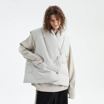 ORGANIC EMOTION Deconstructed Scarf Collar Down Vest-Vest-XS-White-Free Shipping Leatheretro