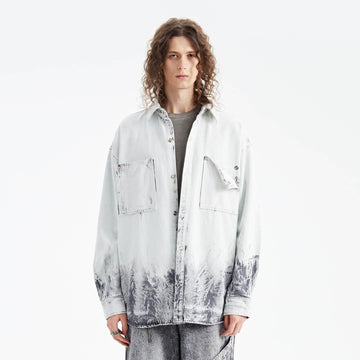 ORGANIC EMOTION Distressed Snow Mountain Tie-Dye Denim Shirt-Shirt-S-Free Shipping Leatheretro