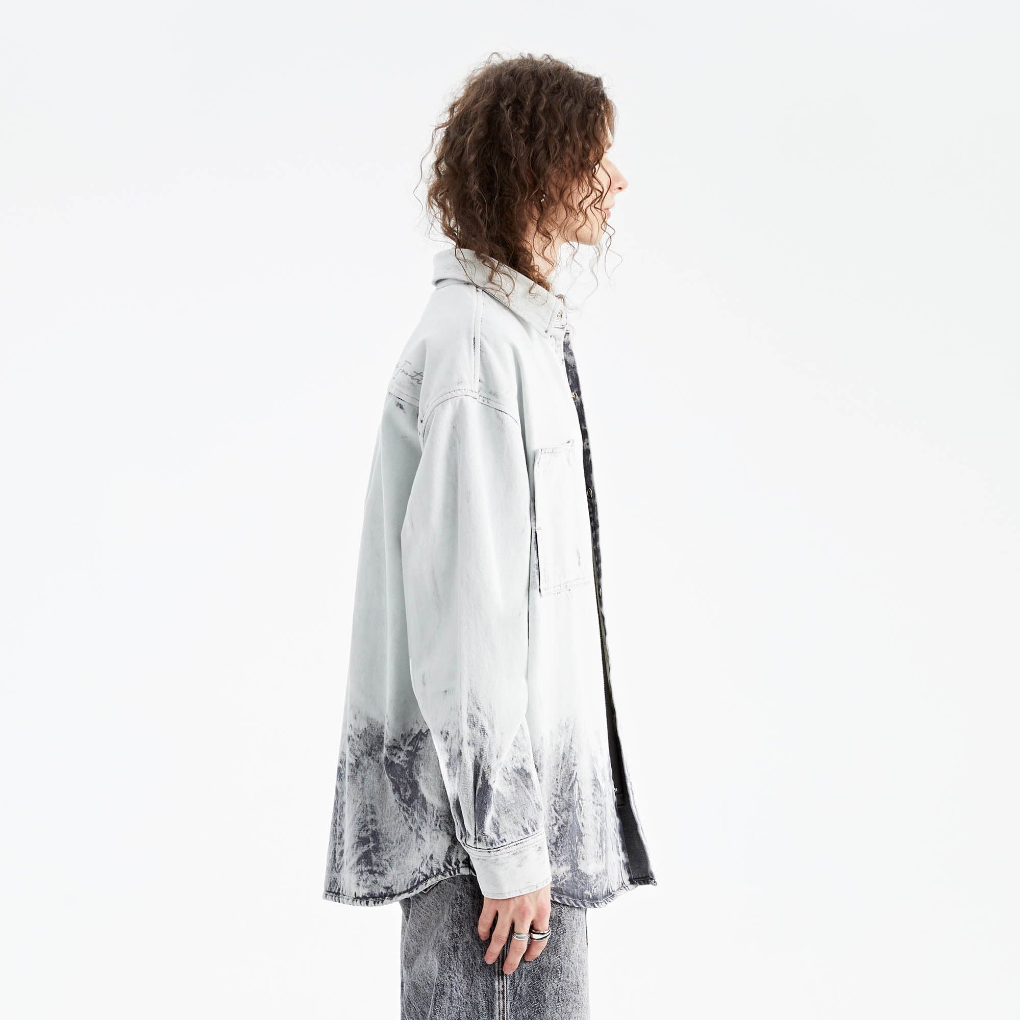 ORGANIC EMOTION Distressed Snow Mountain Tie-Dye Denim Shirt-Shirt-S-Free Shipping Leatheretro