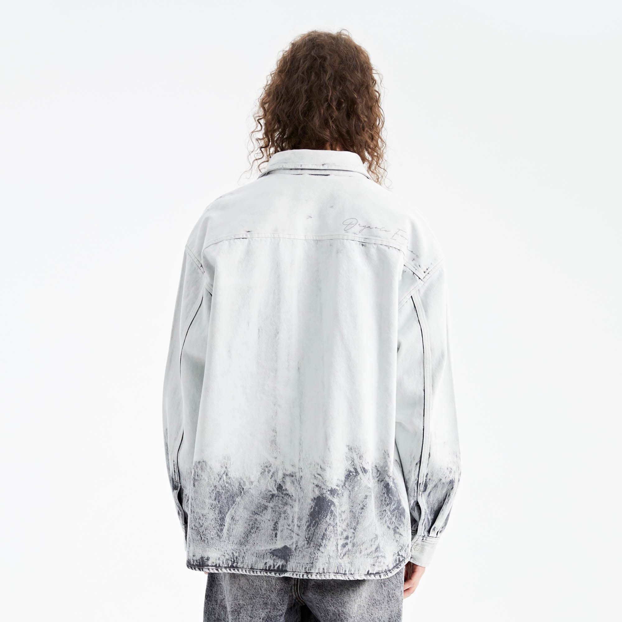 ORGANIC EMOTION Distressed Snow Mountain Tie-Dye Denim Shirt-Shirt-S-Free Shipping Leatheretro