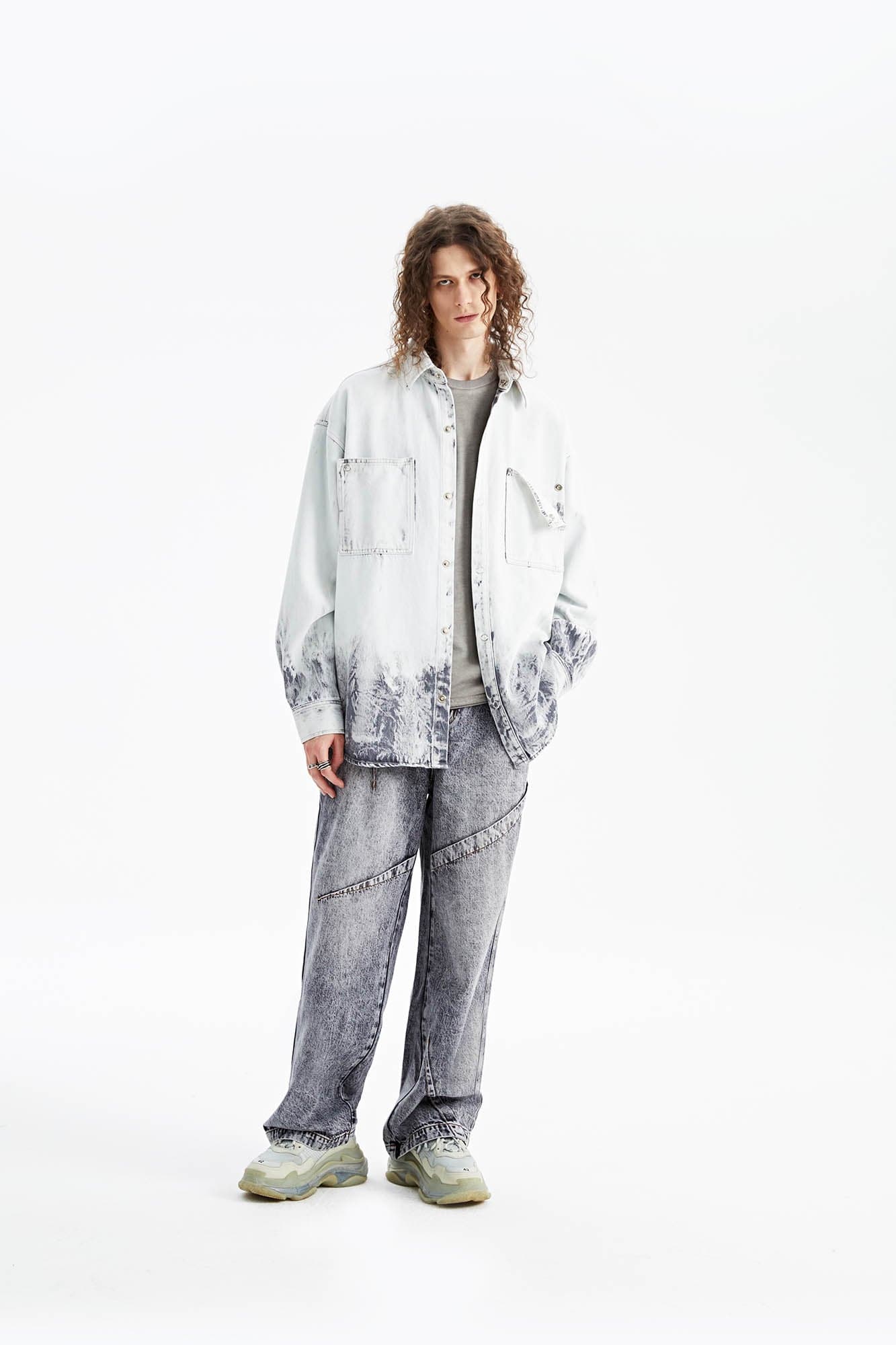 ORGANIC EMOTION Distressed Snow Mountain Tie-Dye Denim Shirt-Shirt-S-Free Shipping Leatheretro