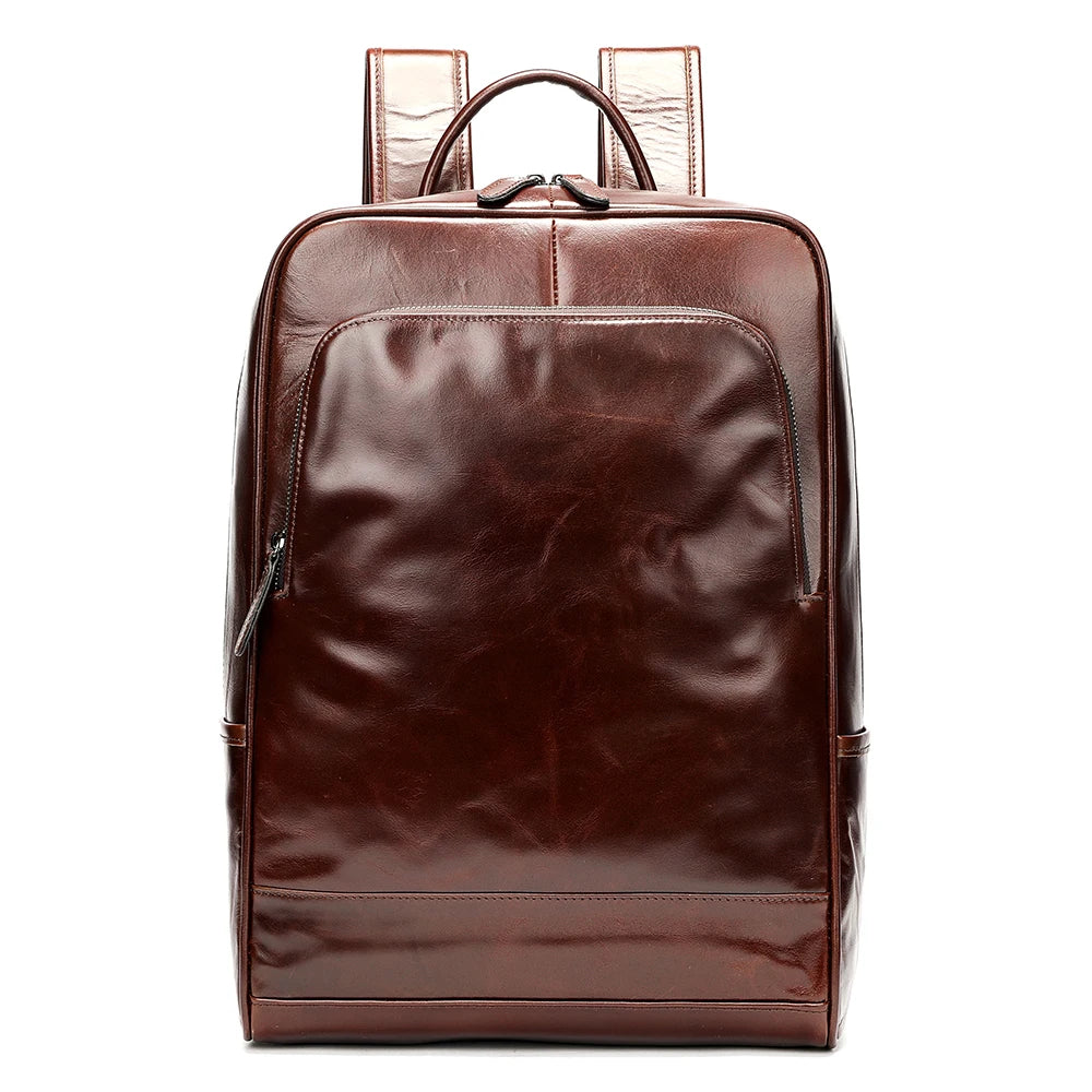 Large Capacity Waterproof Leather Laptop Backpack for Business & Travel-Backpacks-Oil Coffee-Free Shipping Leatheretro