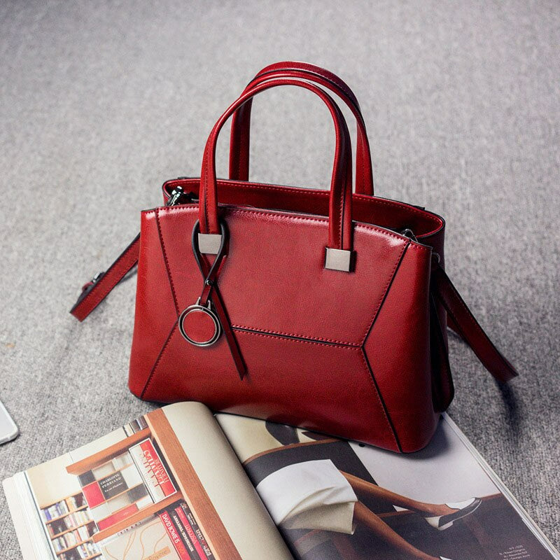 Oil Wax Cowhide Cross body Handbag-Handbags-Red-Free Shipping Leatheretro