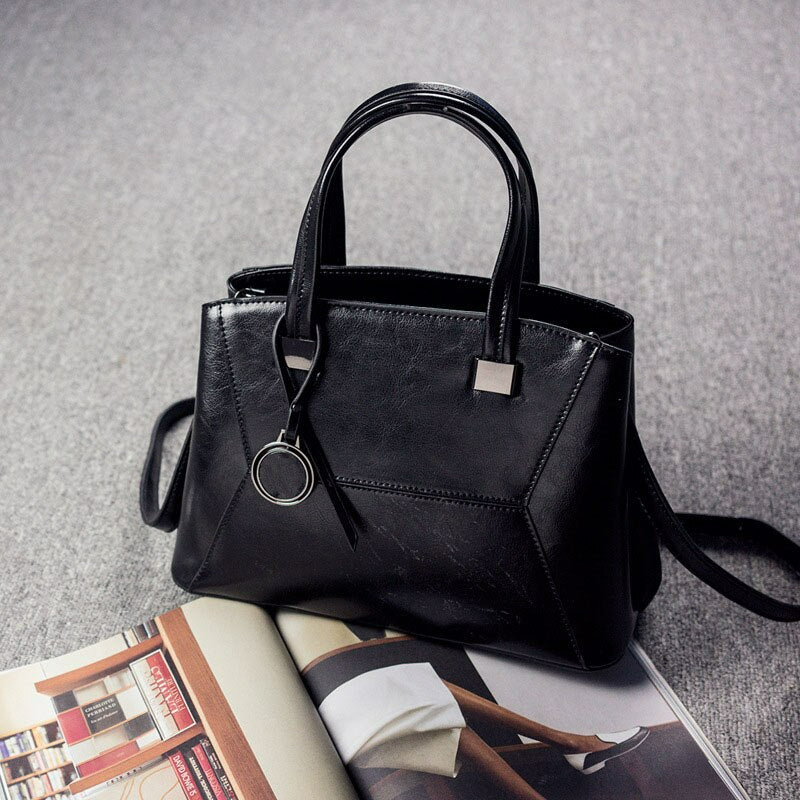 Oil Wax Cowhide Cross body Handbag-Handbags-Black-Free Shipping Leatheretro