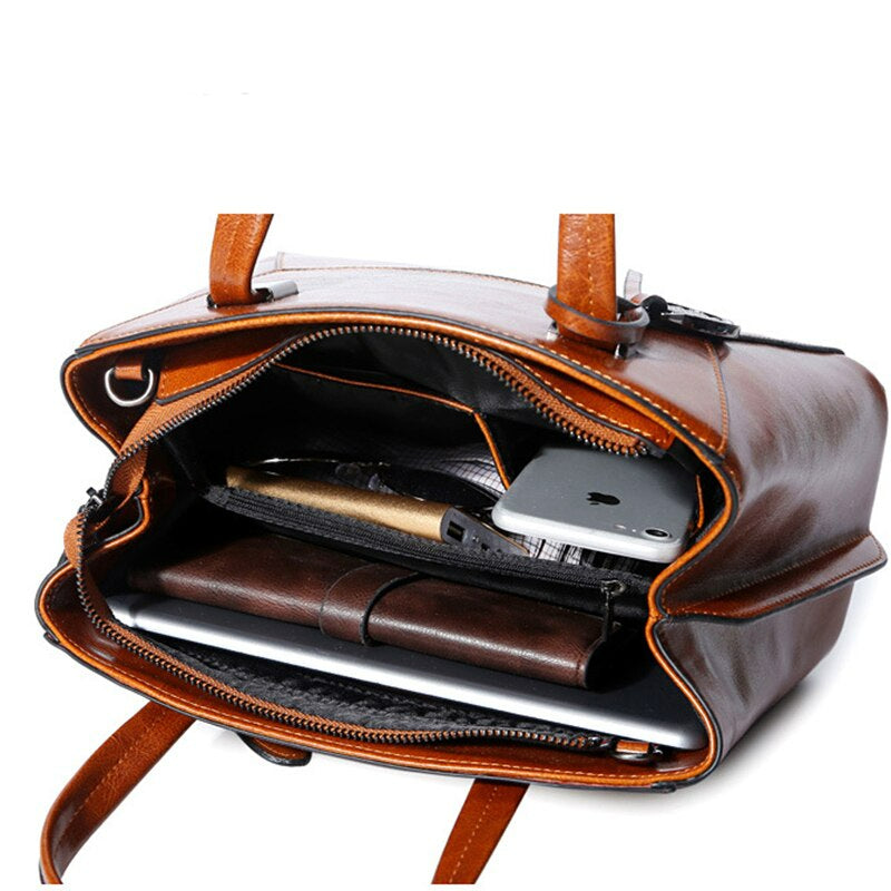 Oil Wax Cowhide Cross body Handbag-Handbags-Gray-Free Shipping Leatheretro