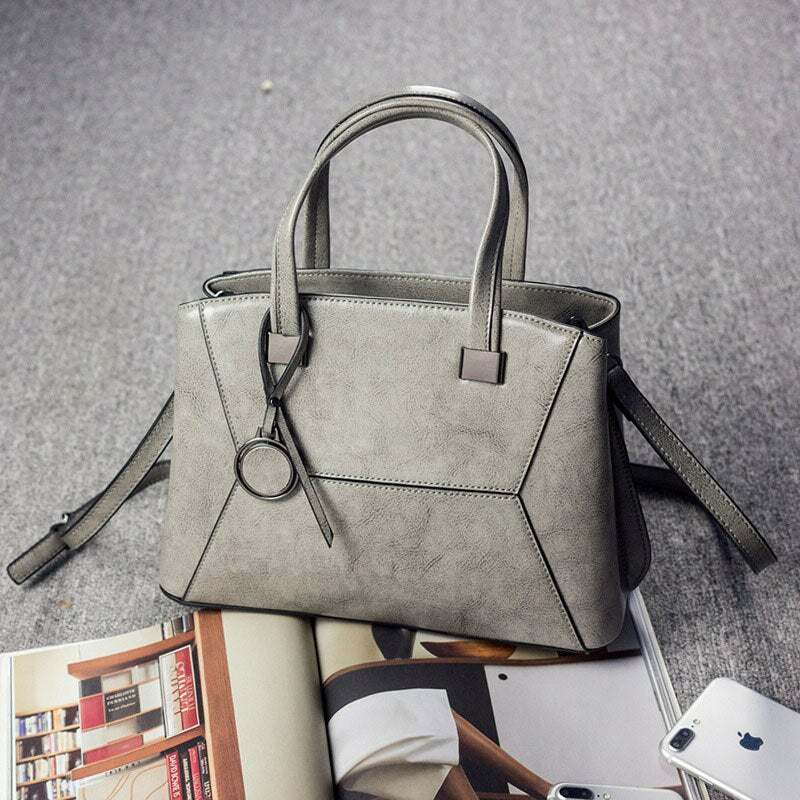 Oil Wax Cowhide Cross body Handbag-Handbags-Gray-Free Shipping Leatheretro