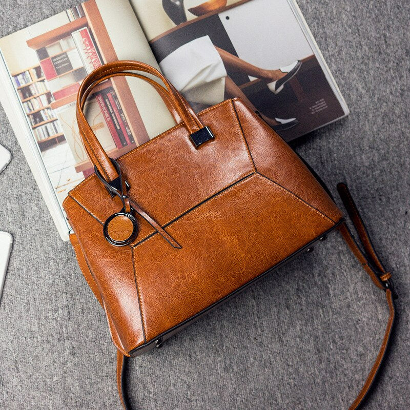 Oil Wax Cowhide Cross body Handbag-Handbags-Gray-Free Shipping Leatheretro