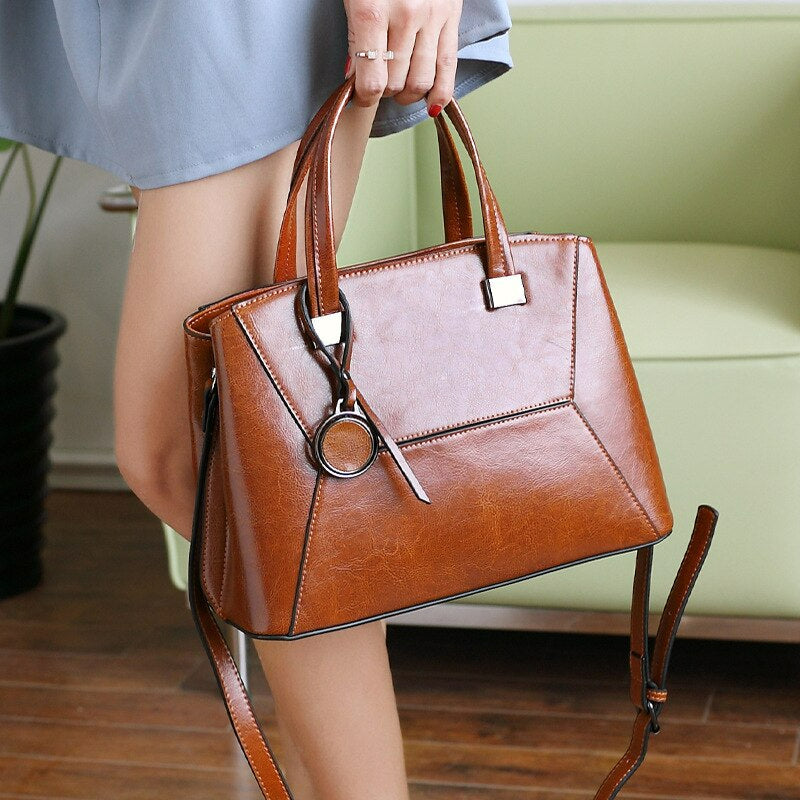 Oil Wax Cowhide Cross body Handbag-Handbags-Gray-Free Shipping Leatheretro