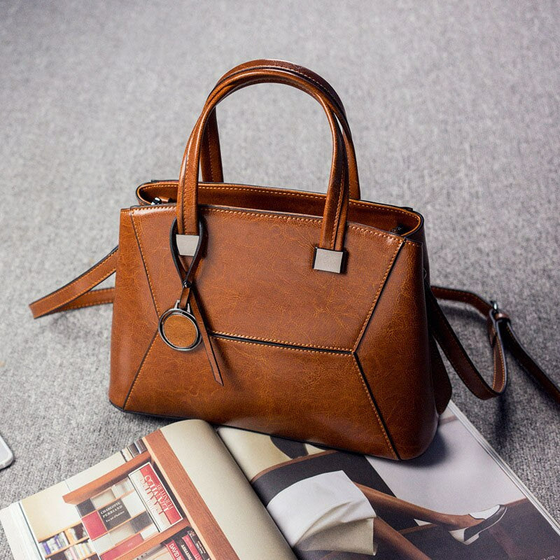 Oil Wax Cowhide Cross body Handbag-Handbags-Brown-Free Shipping Leatheretro