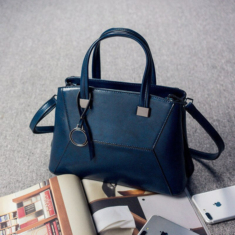 Oil Wax Cowhide Cross body Handbag-Handbags-Blue-Free Shipping Leatheretro