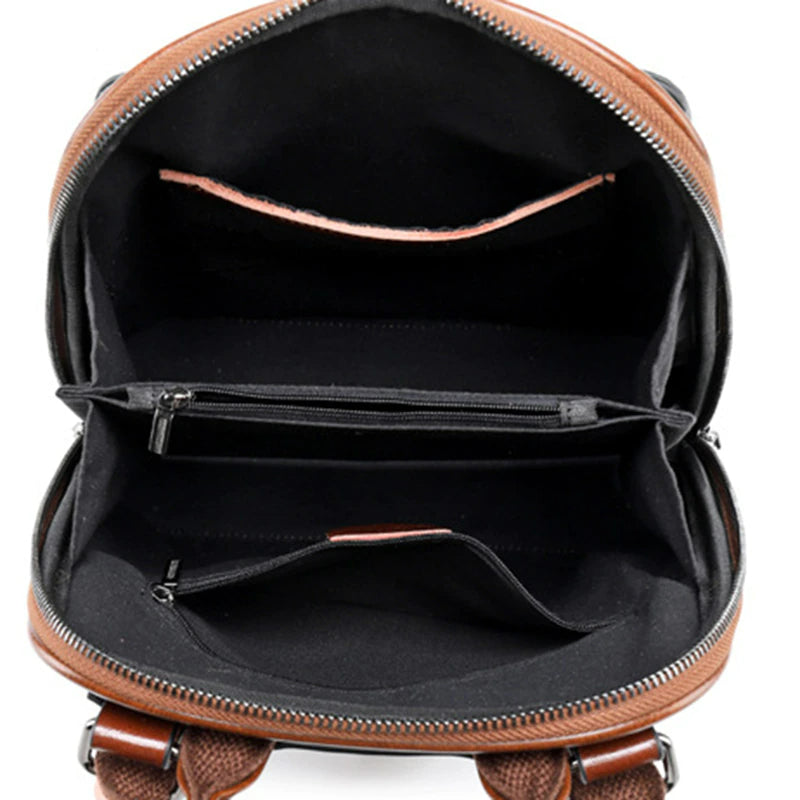 Oil Wax Genuine Leather Women Backpack Cowhide Shoulder Bag-Backpacks-Black-Free Shipping Leatheretro