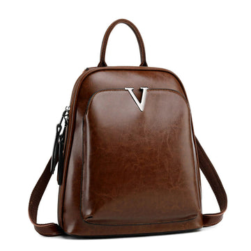 Oil Wax Genuine Leather Women Backpack Cowhide Shoulder Bag-Backpacks-Coffee-Free Shipping Leatheretro
