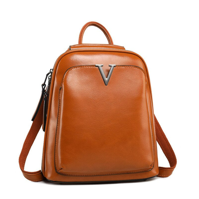 Oil Wax Genuine Leather Women Backpack Cowhide Shoulder Bag-Backpacks-Brown-Free Shipping Leatheretro