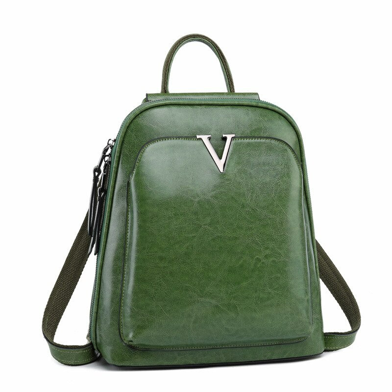 Oil Wax Genuine Leather Women Backpack Cowhide Shoulder Bag-Backpacks-Coffee-Free Shipping Leatheretro