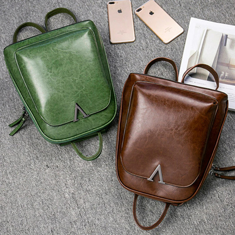 Oil Wax Genuine Leather Women Backpack Cowhide Shoulder Bag-Backpacks-Black-Free Shipping Leatheretro