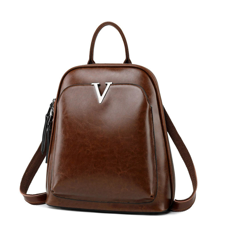 Oil Wax Genuine Leather Women Backpack Cowhide Shoulder Bag-Backpacks-Black-Free Shipping Leatheretro
