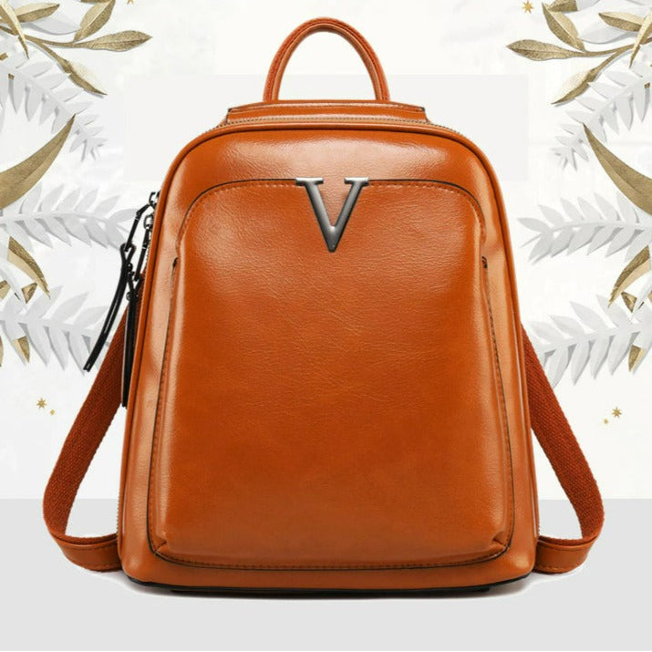 Oil Wax Genuine Leather Women Backpack Cowhide Shoulder Bag-Backpacks-Black-Free Shipping Leatheretro