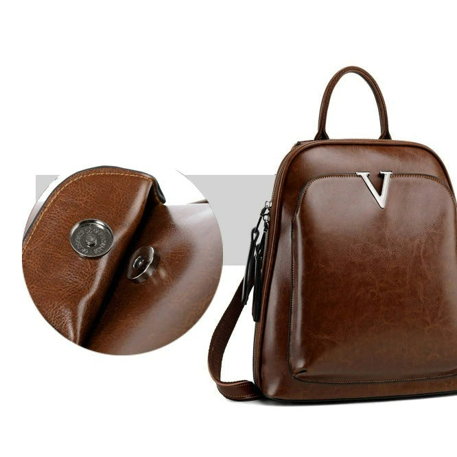 Oil Wax Genuine Leather Women Backpack Cowhide Shoulder Bag-Backpacks-Black-Free Shipping Leatheretro