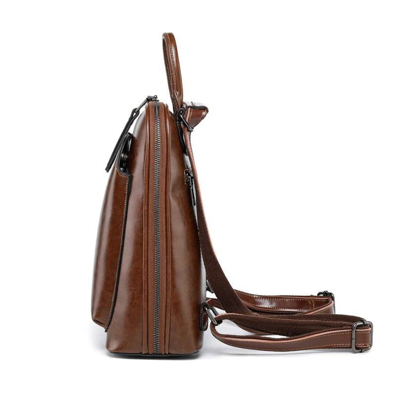 Oil Wax Genuine Leather Women Backpack Cowhide Shoulder Bag-Backpacks-Black-Free Shipping Leatheretro
