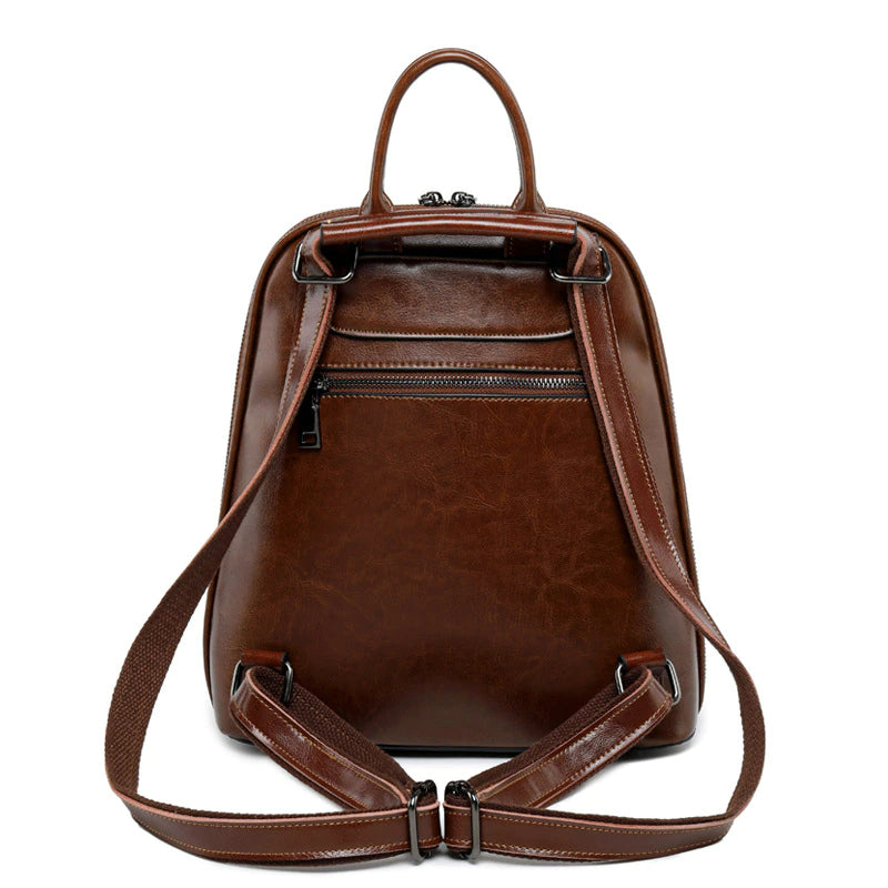 Oil Wax Genuine Leather Women Backpack Cowhide Shoulder Bag-Backpacks-Black-Free Shipping Leatheretro