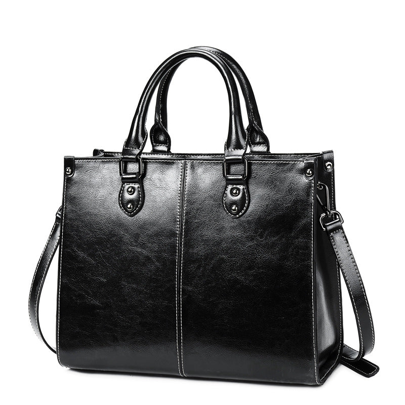 Oil Wax Spliced Leather Women's Crossbody Bag-Handbags-Black-Free Shipping Leatheretro