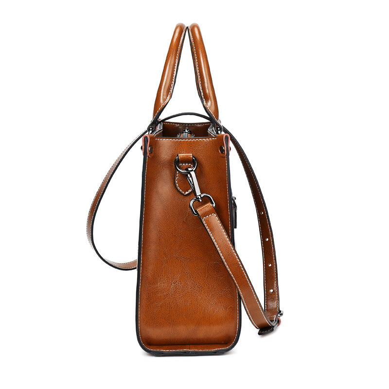 Oil Wax Spliced Leather Women's Crossbody Bag-Handbags-Brown-Free Shipping Leatheretro