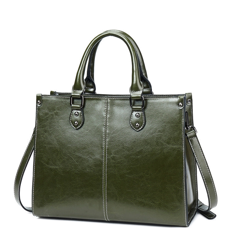 Oil Wax Spliced Leather Women's Crossbody Bag-Handbags-Green-Free Shipping Leatheretro