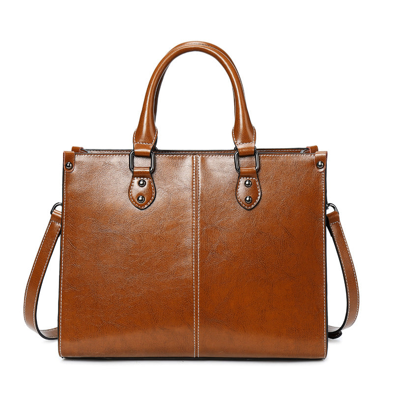Oil Wax Spliced Leather Women's Crossbody Bag-Handbags-Brown-Free Shipping Leatheretro