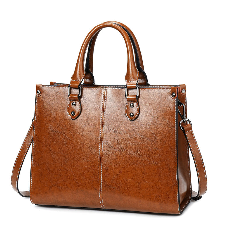 Oil Wax Spliced Leather Women's Crossbody Bag-Handbags-Brown-Free Shipping Leatheretro