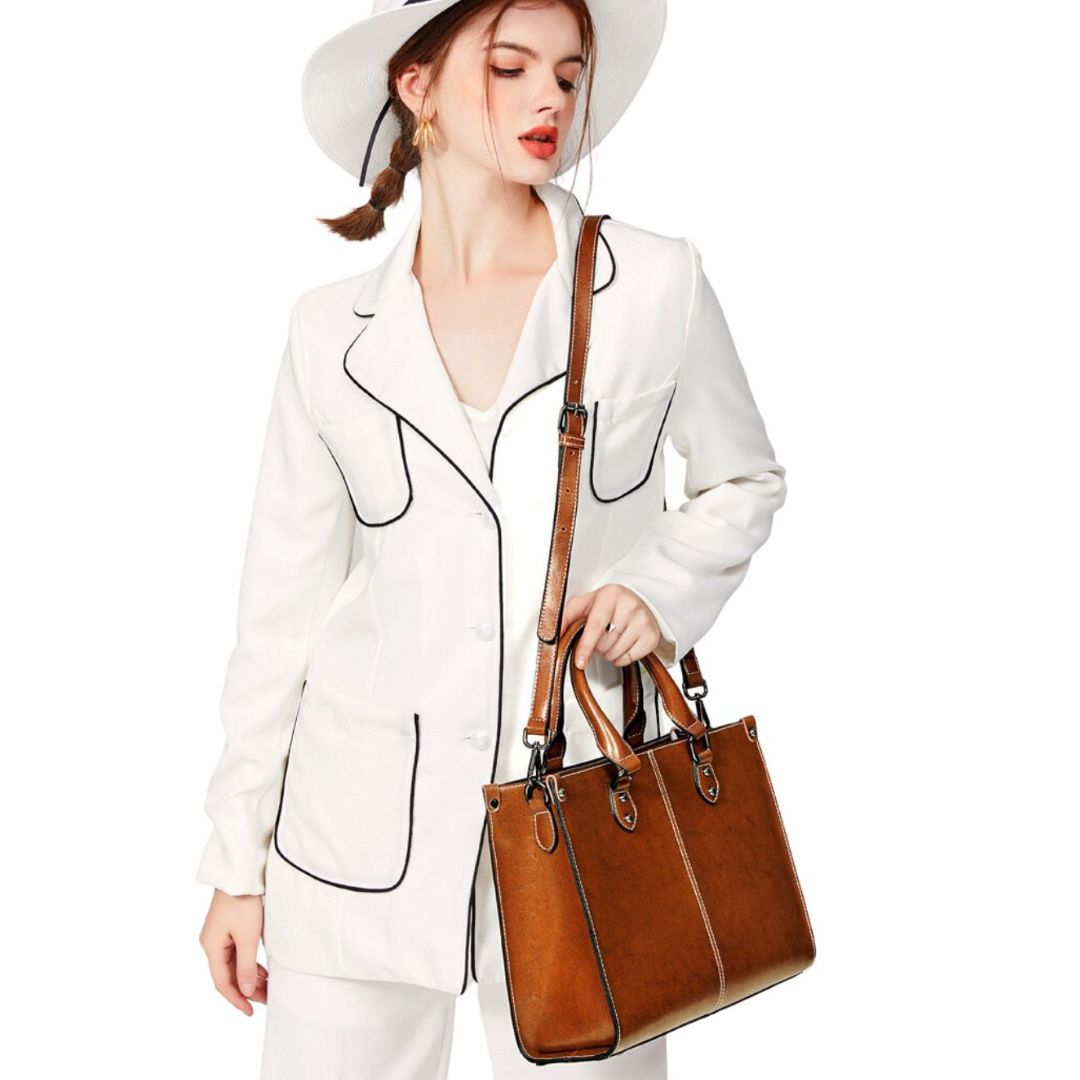 Oil Wax Spliced Leather Women's Crossbody Bag-Handbags-Brown-Free Shipping Leatheretro